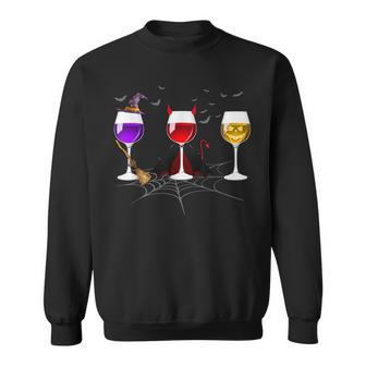 Halloween Costume Drink Wine Glasses Witch Hat Pumkin Spider Sweatshirt - Seseable