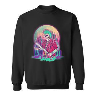 Halloween Cyberpunk City Skeleton Graphic Design Printed Casual Daily Basic Sweatshirt - Thegiftio