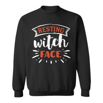 Halloween Resting Witch Face Orange And White Men Women Sweatshirt Graphic Print Unisex - Seseable