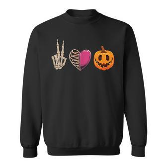 Halloween Skeleton Peace Love Pumpkin Leopard Heart Apparel Sweatshirt - Seseable