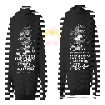 Halloween Skull Messy Bun Thick Thighs And Spooky Vibes Sweatshirt - Seseable