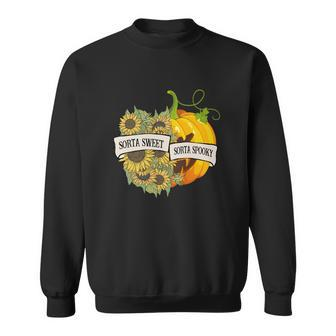 Halloween Sorta Sweet Sorta Spooky Pumpkin Sunflower Sweatshirt - Seseable