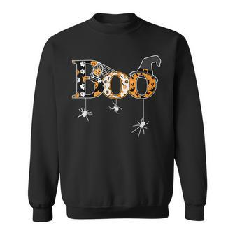 Halloween Spider Web Witch Hat Cute Boo Sweatshirt - Seseable
