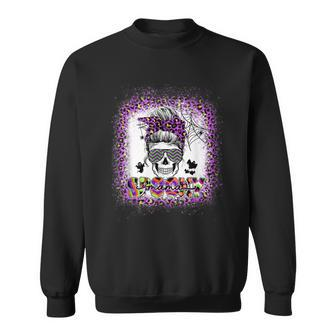 Halloween Spooky Mama Bleached Messy Bun V2 Sweatshirt - Seseable