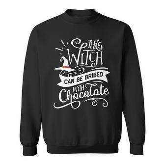 Halloween This Witch Can Be Bribed With Chocolate White And Orange Men Women Sweatshirt Graphic Print Unisex - Seseable
