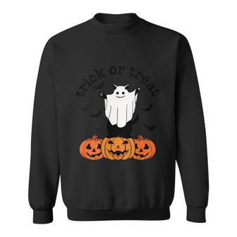 Halloween Trick Or Treat Shirt Black Cat Ghost Halloween Graphic Design Printed Casual Daily Basic V2 Sweatshirt
