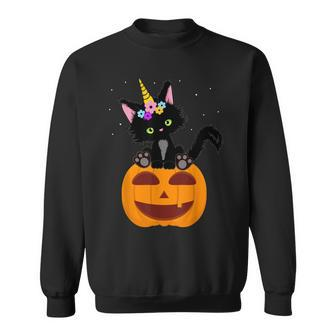 Halloween Unicorn Cat Black Pumpkin Scary Costume Girls Kids Sweatshirt - Seseable