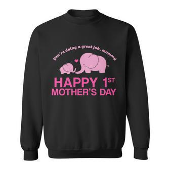 Happy 1St Mothers Day Cute Elephant T-Shirt Graphic Design Printed Casual Daily Basic Sweatshirt - Thegiftio UK