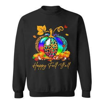 Happy Fall Y’All Cute Leopard Rainbow Pumpkin Halloween Sweatshirt - Seseable