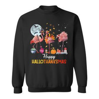 Happy Hallothanksmas Flamingo Halloween Thanksgiving And Christmas Gift 1 Sweatshirt - Thegiftio UK