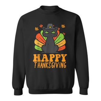 Happy Thanksgiving Black Cat Turkey Funny Thanksgiving Sweatshirt - Thegiftio UK