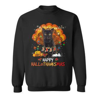Happy Thanksgiving Ragdoll Black Cat Happy Hallothanksmas Sweatshirt - Thegiftio UK