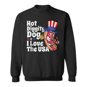 Hot Diggity Dog I Love The Usa Funny 4Th Of July Party Sweatshirt - Seseable