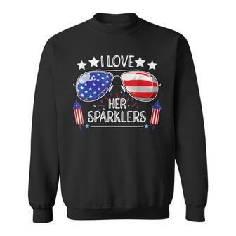 I Love Her Sparklers Matching Couple 4Th Of July Sunglasses Sweatshirt - Seseable