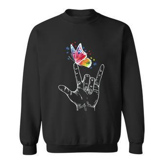 I Love You Hand Sign Language Butterfly Autism Awareness Graphic Design Printed Casual Daily Basic Sweatshirt - Thegiftio UK