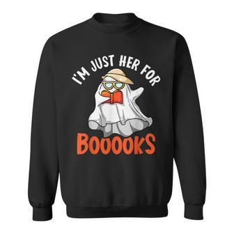 Im Just Here For Booooks Ghost Book Reading Halloween Sweatshirt - Thegiftio UK