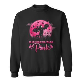 In October We Wear Pink Funny Cat Halloween Breast Cancer Men Women Sweatshirt Graphic Print Unisex - Thegiftio UK