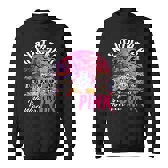 In October We Wear Pink Halloween Skull Breast Cancer Men Women Sweatshirt Graphic Print Unisex - Thegiftio