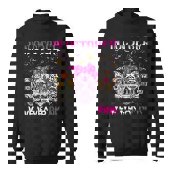 In October We Wear Pink Sugar Skull Breast Cancer Awareness Men Women Sweatshirt Graphic Print Unisex - Thegiftio