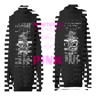 In October We Wear Pink Sugar Skull Breast Cancer Awareness Men Women Sweatshirt Graphic Print Unisex - Thegiftio