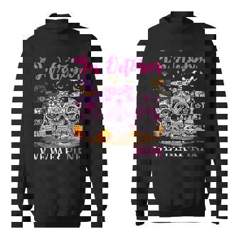 In October We Wear Pink Sugar Skull Breast Cancer Halloween Men Women Sweatshirt Graphic Print Unisex - Thegiftio