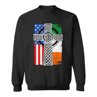 Irish American Usa Flag Celtic Cross St Patricks Day Tshirt Sweatshirt - Monsterry