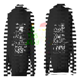 Is This Jolly Enough Black Cat Merry Christmas Tree Lights Tshirt Men Women Sweatshirt Graphic Print Unisex - Thegiftio