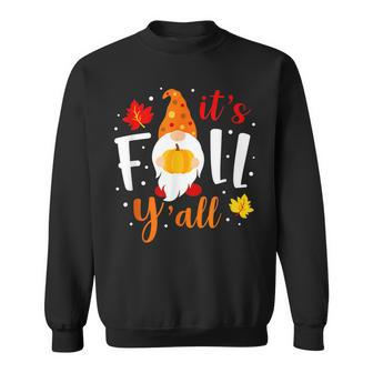 Its Fall Yall Cute Gnomes Pumpkin Autumn Tree Fall Leaves  V2 Men Women Sweatshirt Graphic Print Unisex
