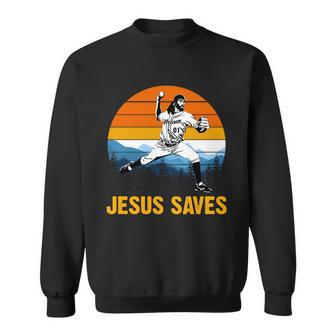 Jesus Saves Retro Baseball Pitcher Sweatshirt - Monsterry CA
