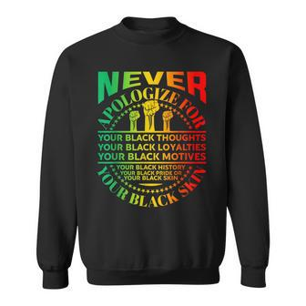 Junenth Black Pride Never Apologize For Your Blackness Men Women Sweatshirt Graphic Print Unisex - Thegiftio UK