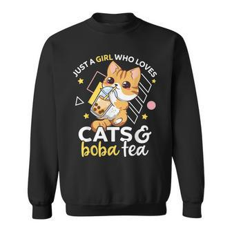 Just A Girl Who Loves Cats And Boba Tea Neko Bubble Milk Tea Sweatshirt - Thegiftio UK