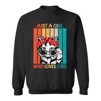 Just A Girl Who Loves Cats Retro Vintage Cat Lover Sweatshirt - Thegiftio UK