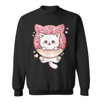 Kawaii Cat Donut Anime Lover Otaku Men Women Sweatshirt Graphic Print Unisex - Thegiftio UK