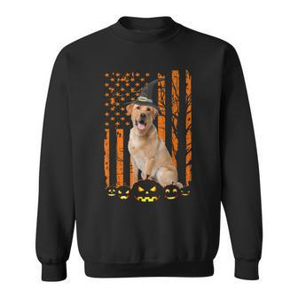 Labrador Retriever Dog Pumpkin American Flag Witch Halloween Men Women Sweatshirt Graphic Print Unisex - Thegiftio UK