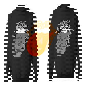 Leopard Lips Mouth Pumpkin Tongue Costume Jack-O-Lantern Sweatshirt - Thegiftio