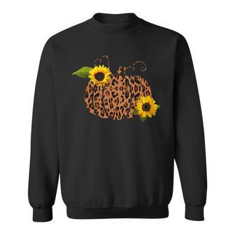 Leopard Pumpkin Sunflowers Autumn Fall Seasonal Sweatshirt - Thegiftio UK