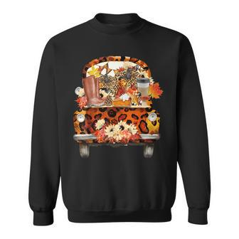 Leopard Pumpkin Truck Fall Autumn Thanksgiving Halloween Sweatshirt - Seseable