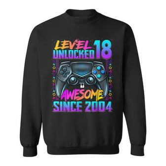 Level 18 Unlocked Awesome Since 2004 18Th Birthday Gaming Sweatshirt - Seseable