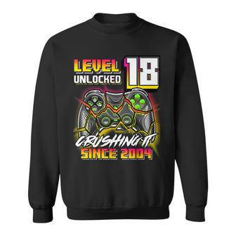 Level 18 Unlocked Crushing It 2004 Video Game 18Th Birthday Sweatshirt - Seseable