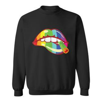 Lgbt Sexy Lips 420 Weed Cannabis Marijuana Stoner Gift Graphic Design Printed Casual Daily Basic Sweatshirt - Thegiftio UK