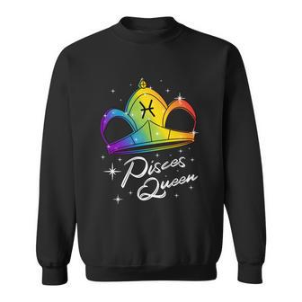 Lgbtq Pisces Queen Zodiac With Rainbow Flag Gay Pride Crown Cute Gift Graphic Design Printed Casual Daily Basic Sweatshirt - Thegiftio UK