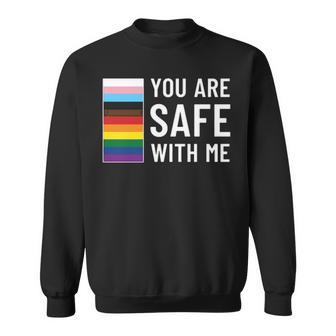 Lgbtq Pride Ally Pride Month Progress Pride Flag Equality Pride Parade You Are Safe With Me Safe Person Sweatshirt - Thegiftio UK