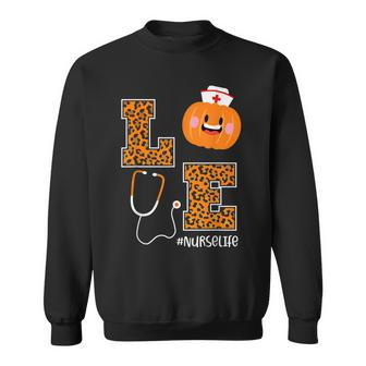Love Nurse Life Pumpkin Leopard Fall Halloween Nurses Sweatshirt - Seseable