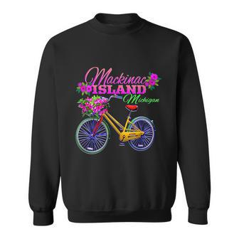 Mackinac Island Michigan Vintage Bike Flowers Graphic Design Printed Casual Daily Basic Sweatshirt - Thegiftio UK