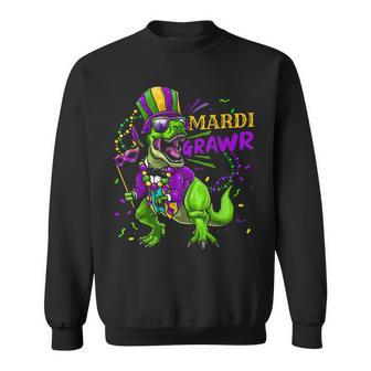 Mardi Gras Dabbing T Rex Dinosaur Mardi Grawr Bead Costume Men Women Sweatshirt Graphic Print Unisex - Thegiftio UK