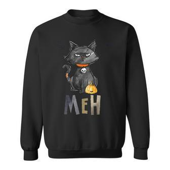 Meh Cat Black Funny For Women Funny Halloween Sweatshirt - Seseable