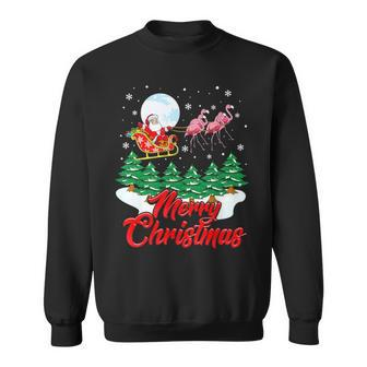 Merry Christmas Flamingo Reindeer Santa Claus Graphic Design Printed Casual Daily Basic Sweatshirt - Thegiftio UK