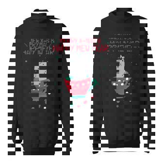 Merry Xmas Happy Cat Year Men Women Sweatshirt Graphic Print Unisex - Thegiftio