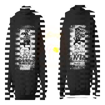 Messy Bun Mom Of Both Baseball Softball Busy Raising Ballers Men Women Sweatshirt Graphic Print Unisex - Thegiftio