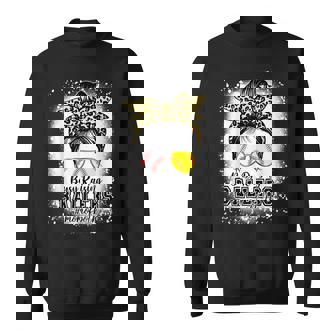 Messy Bun Mom Of Both Baseball Softball Busy Raising Ballers V2 Men Women Sweatshirt Graphic Print Unisex - Thegiftio